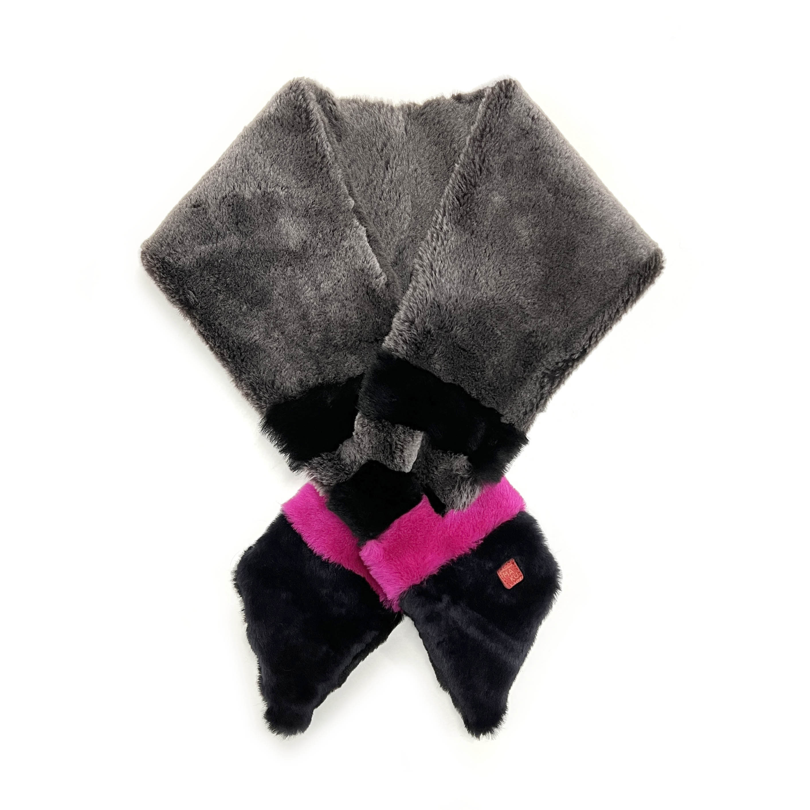 FIFI Striped Grey + Fuchsia Sheepskin Scarf / Limited Edition