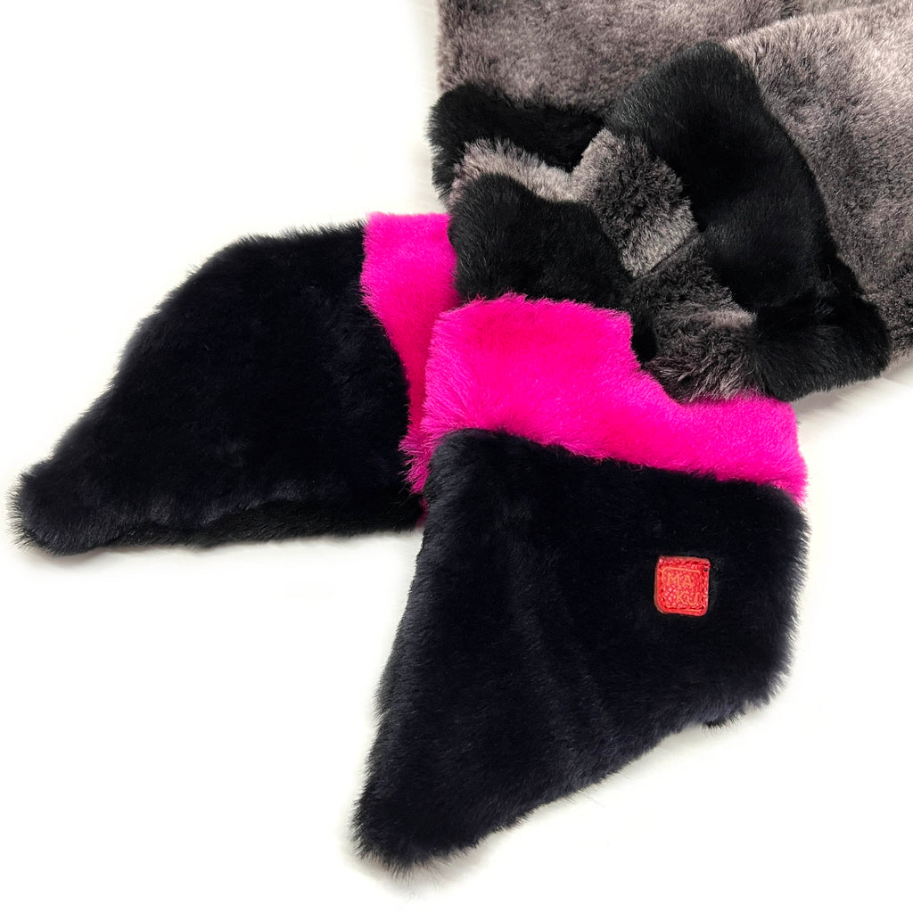 FIFI Striped Grey + Fuchsia Sheepskin Scarf / Limited Edition