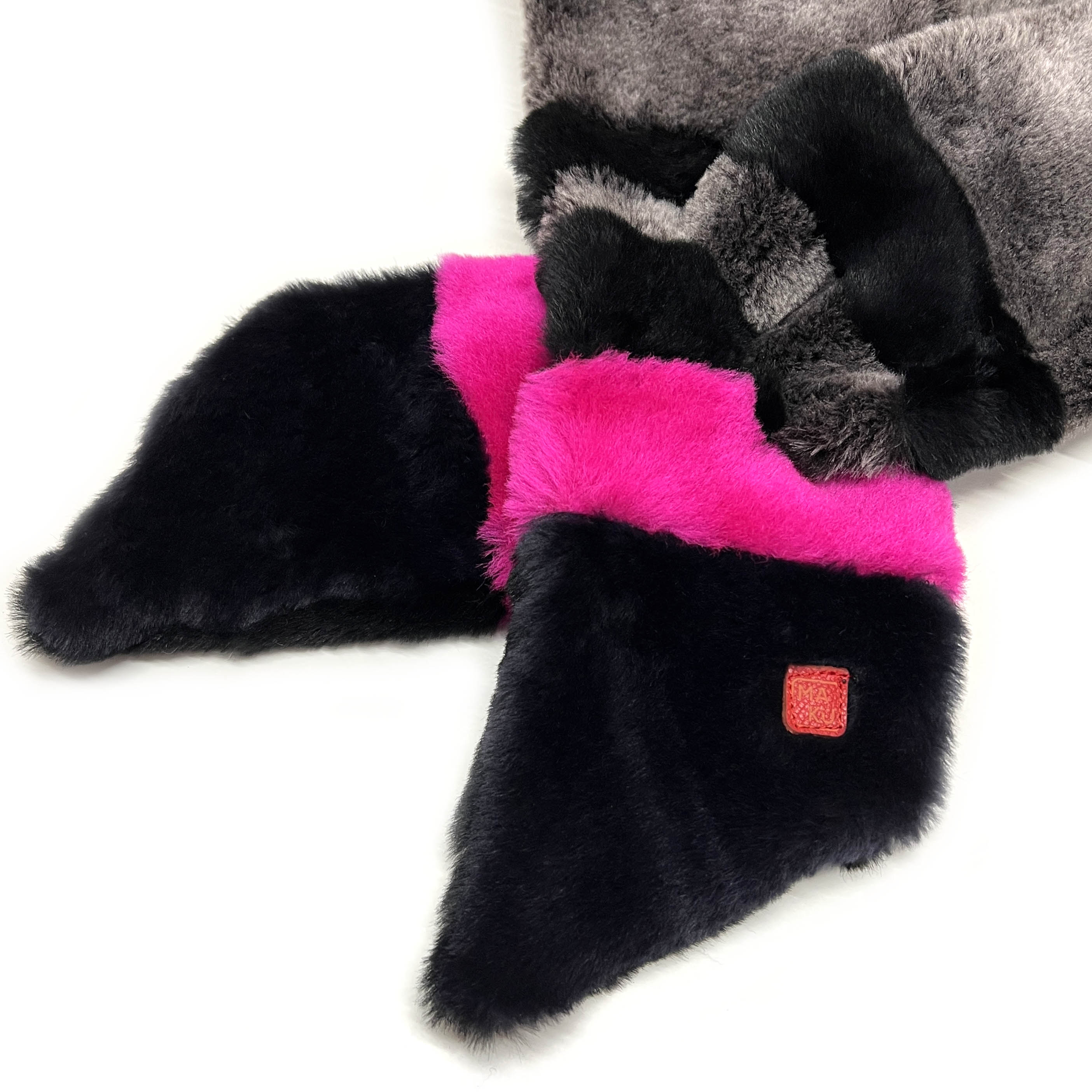 FIFI Striped Grey + Fuchsia Sheepskin Scarf / Limited Edition