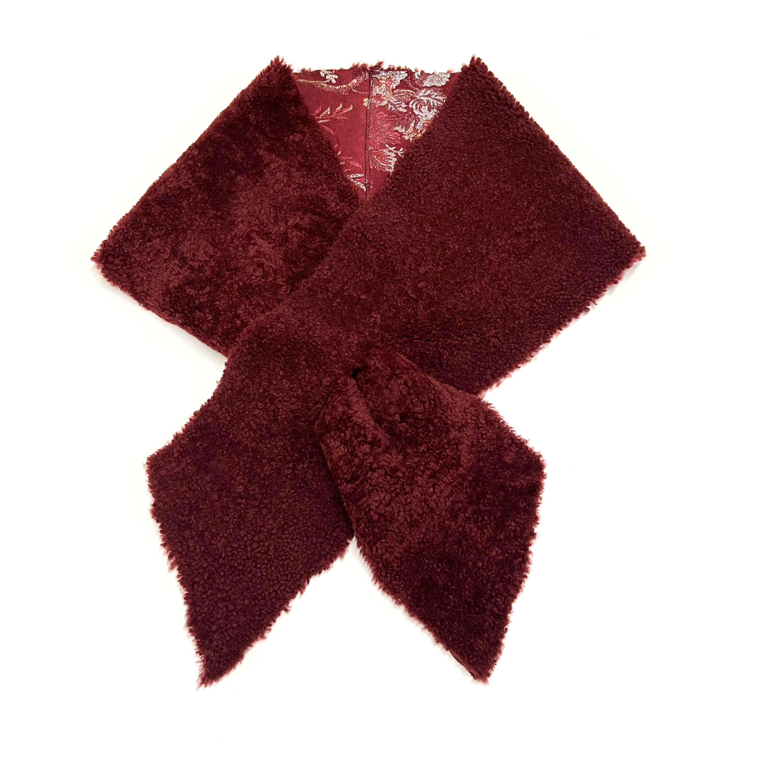 FIFI Burgundy + Silver Flower Sheepskin Scarf / Limited Edition