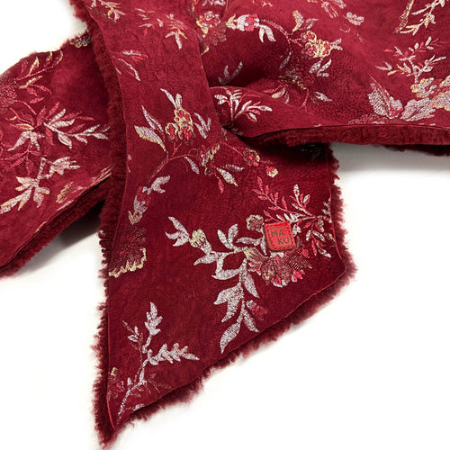FIFI Burgundy + Silver Flower Sheepskin Scarf / Limited Edition