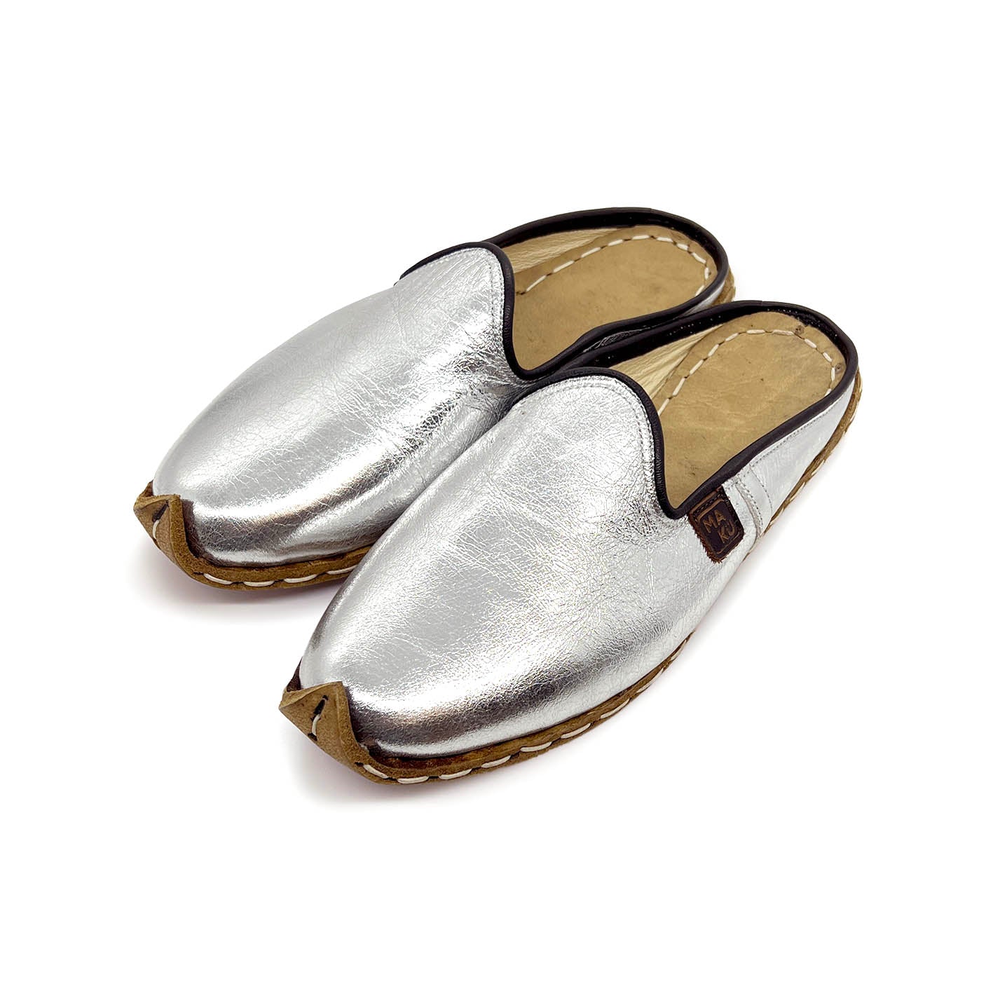 CHARYK TINSEL SILVER / hand-stitched leather slip-ons