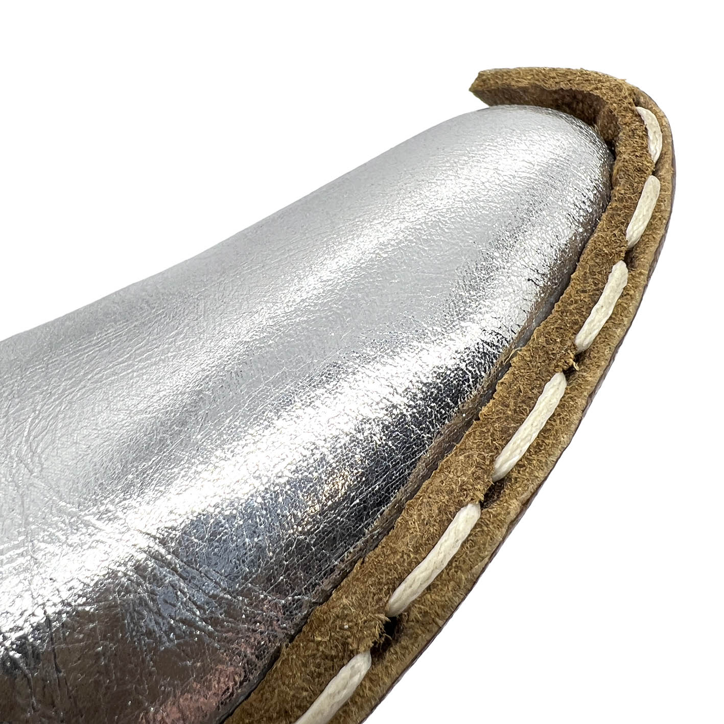 CHARYK TINSEL SILVER / hand-stitched leather slip-ons