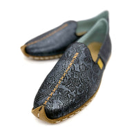 CHARYK PAISLEY PEWTER / hand-stitched leather slippers