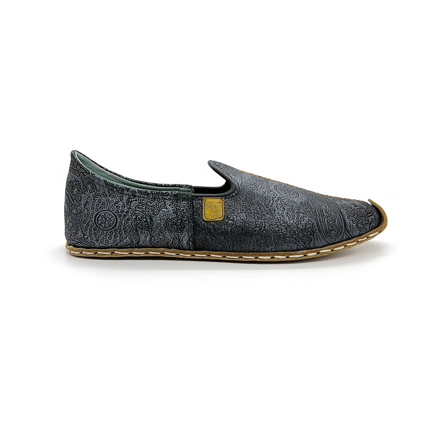 CHARYK PAISLEY PEWTER / hand-stitched leather slippers