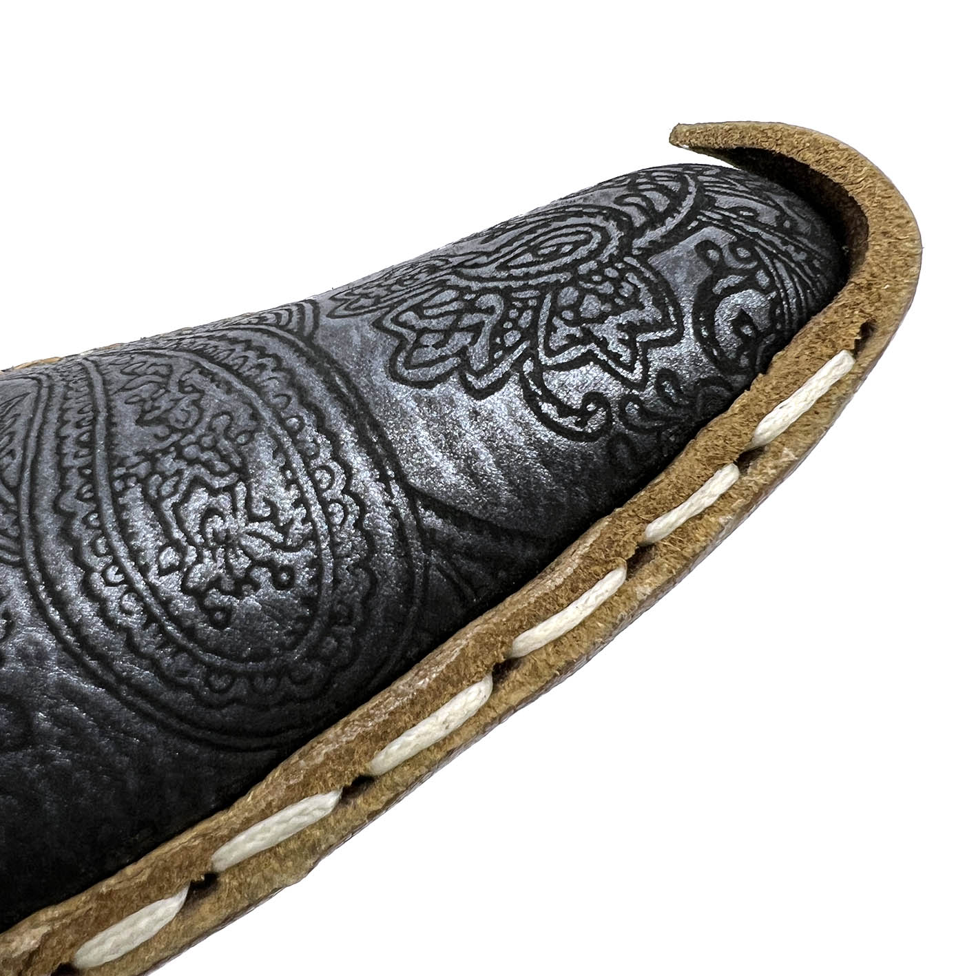 CHARYK PAISLEY PEWTER / hand-stitched leather slippers