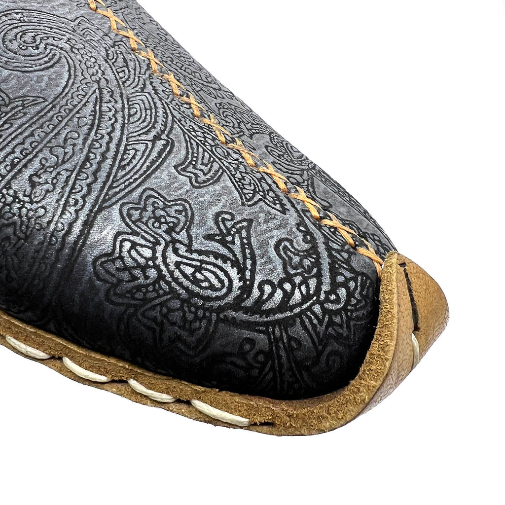 CHARYK PAISLEY PEWTER / hand-stitched leather slippers