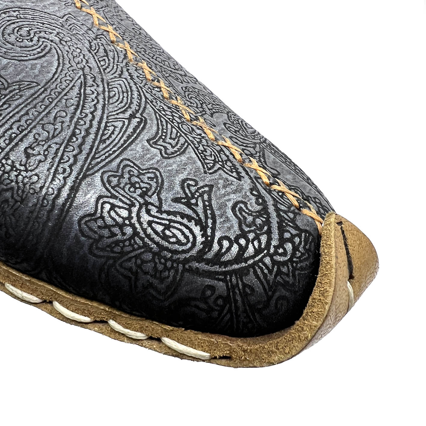 CHARYK PAISLEY PEWTER / hand-stitched leather slippers