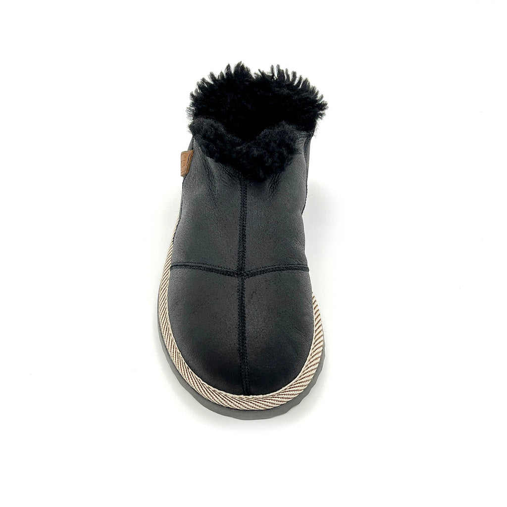 MERDANA BLACK LEATHER / Sheepskin slippers