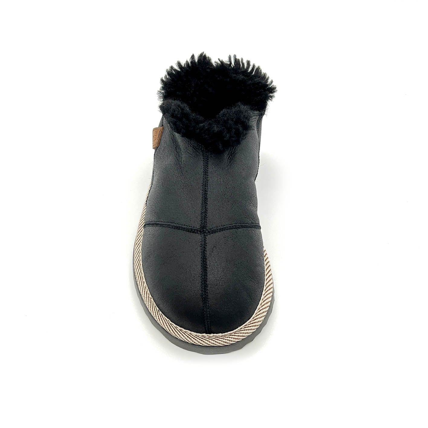 MERDANA BLACK LEATHER / Sheepskin slippers