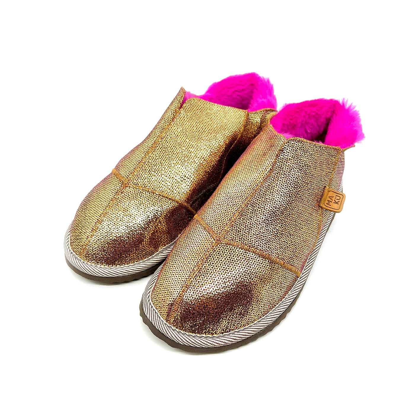 MERDANA SEQUIN GOLD + FUCHSIA / Sheepskin slippers