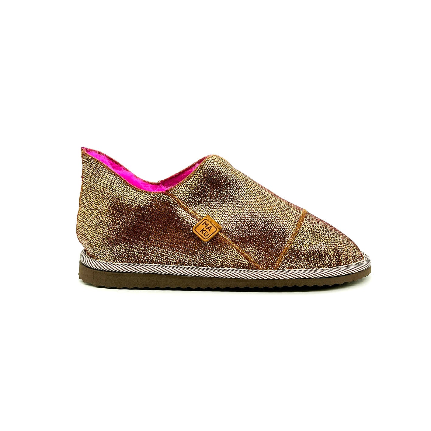MERDANA SEQUIN GOLD + FUCHSIA / Sheepskin slippers