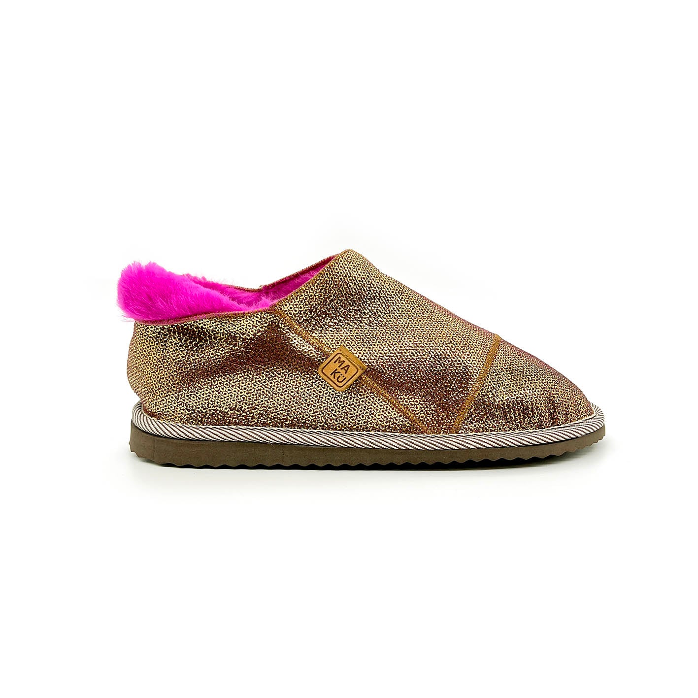 MERDANA SEQUIN GOLD + FUCHSIA / Sheepskin slippers