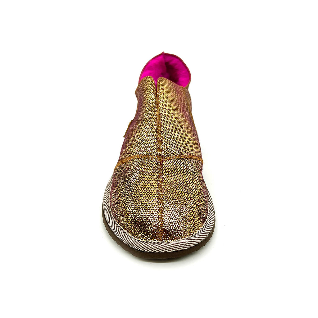 MERDANA SEQUIN GOLD + FUCHSIA / Sheepskin slippers