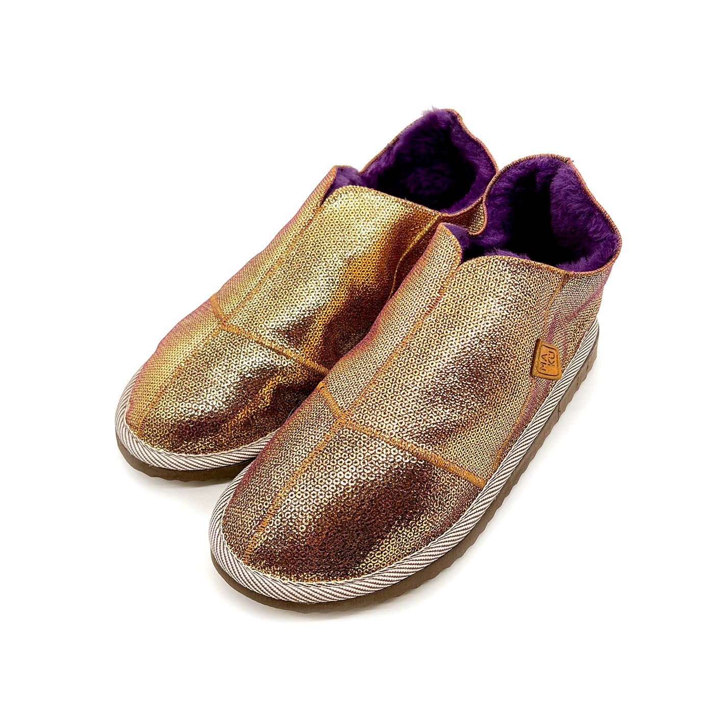 MERDANA SEQUIN GOLD + PURPLE / Sheepskin slippers