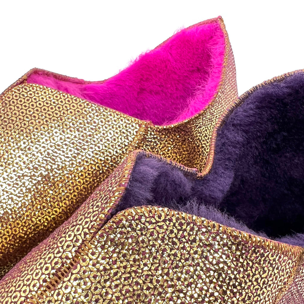 MERDANA SEQUIN GOLD + FUCHSIA / Sheepskin slippers