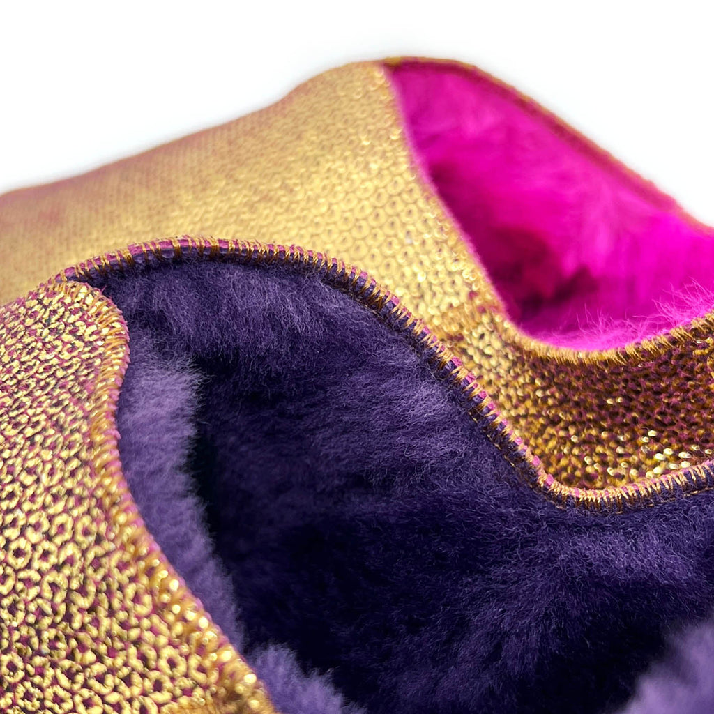 MERDANA SEQUIN GOLD + FUCHSIA / Sheepskin slippers
