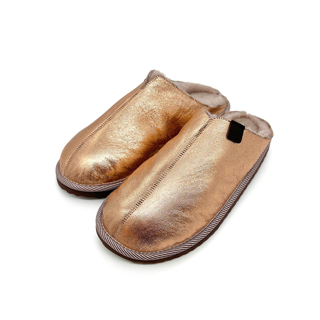 POLIN METALLIC PALE COPPER + WARM GREY / Sheepskin slippers