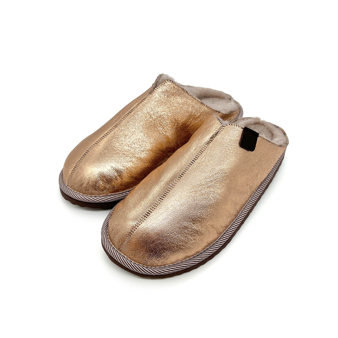 POLIN METALLIC PALE COPPER + WARM GREY / Sheepskin slippers
