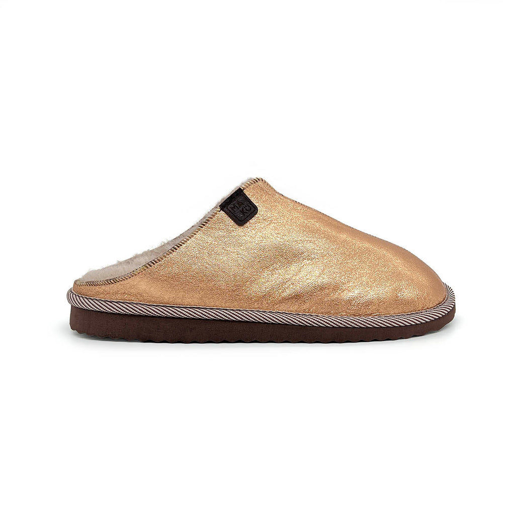 POLIN METALLIC PALE COPPER + WARM GREY / Sheepskin slippers
