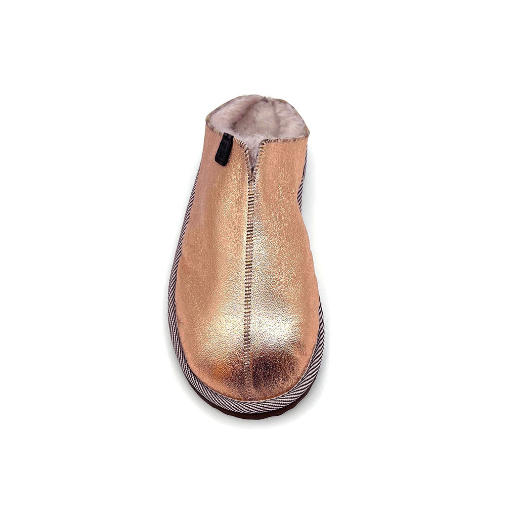 POLIN METALLIC PALE COPPER + WARM GREY / Sheepskin slippers
