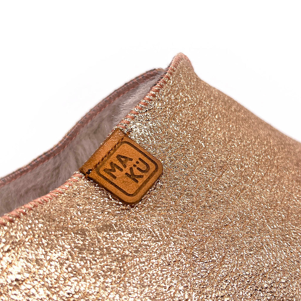 POLIN METALLIC PALE COPPER + WARM GREY / Sheepskin slippers