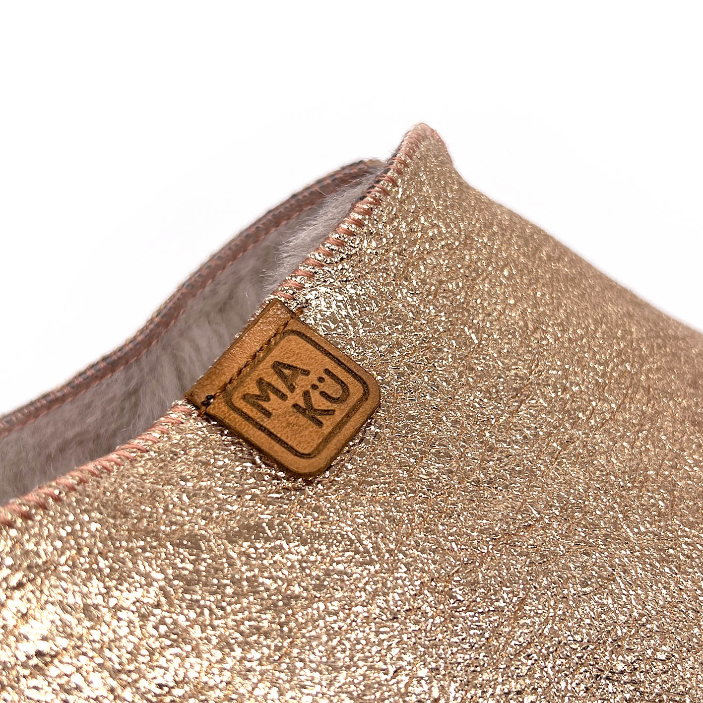 POLIN METALLIC PALE COPPER + WARM GREY / Sheepskin slippers
