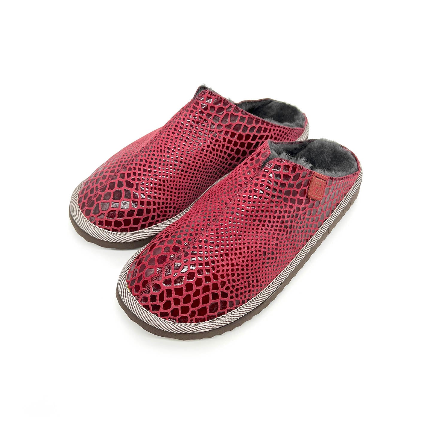 POLIN SNAKE PRINT RASPBERRY / Sheepskin slippers