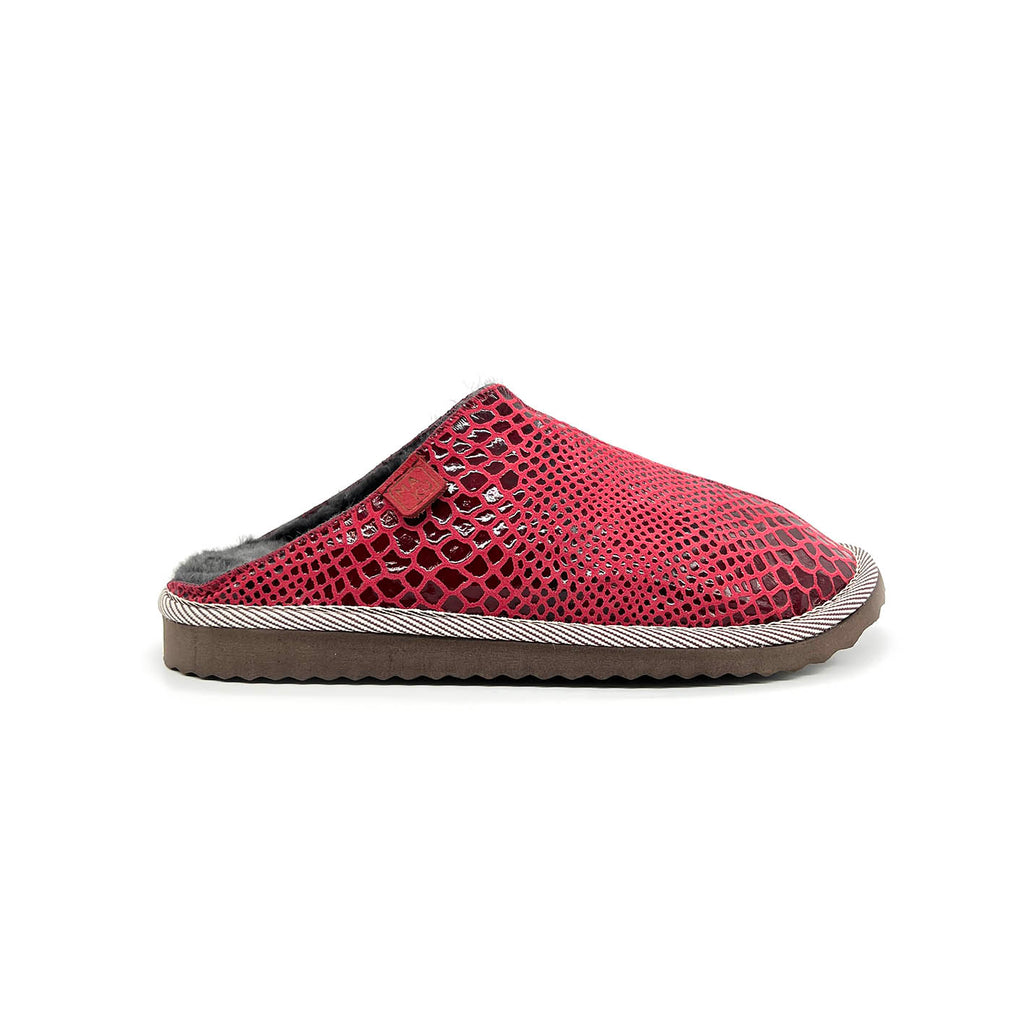 POLIN SNAKE PRINT RASPBERRY / Sheepskin slippers