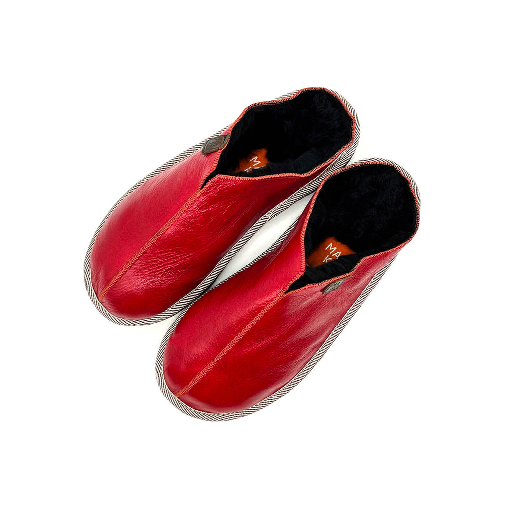 POLIN CHERRY RED LEATHER / Sheepskin slippers