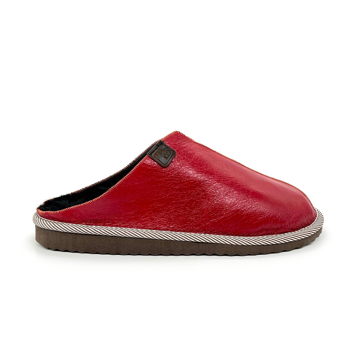 POLIN CHERRY RED LEATHER / Sheepskin slippers