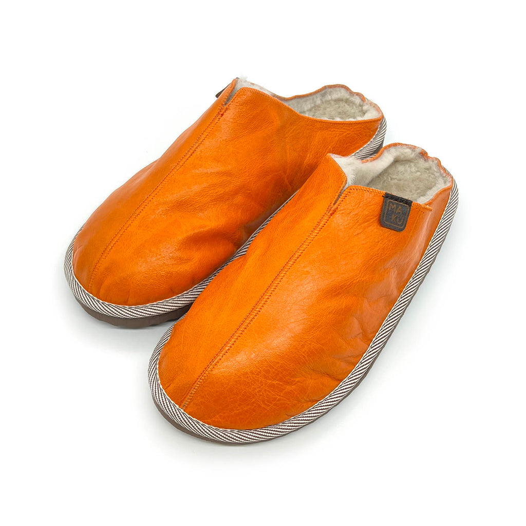 POLIN ORANGE LEATHER / Sheepskin slippers
