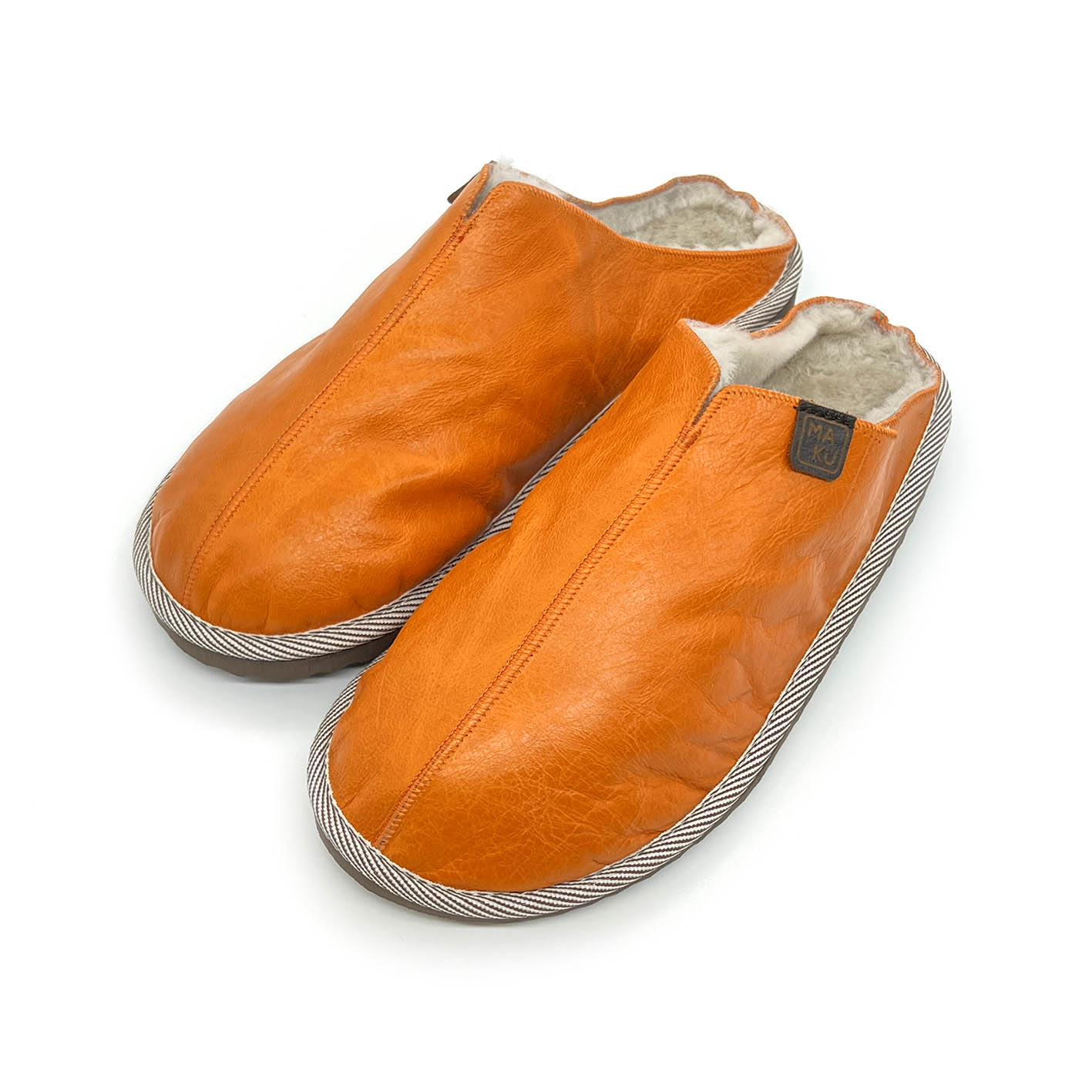 POLIN ORANGE LEATHER / Sheepskin slippers