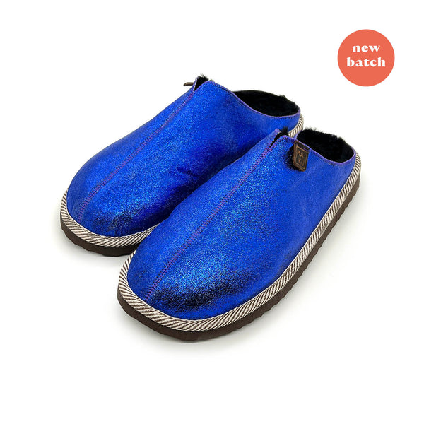 POLIN BLUE STEEL GLITTER / Sheepskin slippers