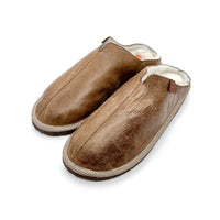 POLIN MID BROWN LEATHER / Sheepskin slippers