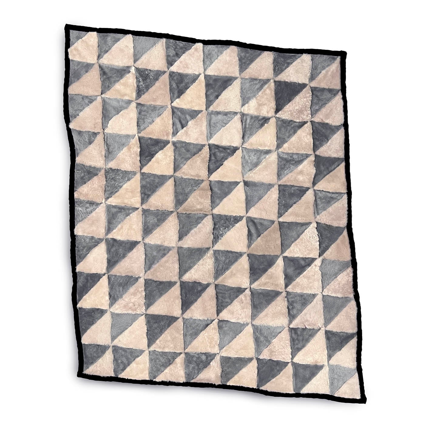 TRIANGLE Sheepskin Patchwork Throw / Grey + Natural