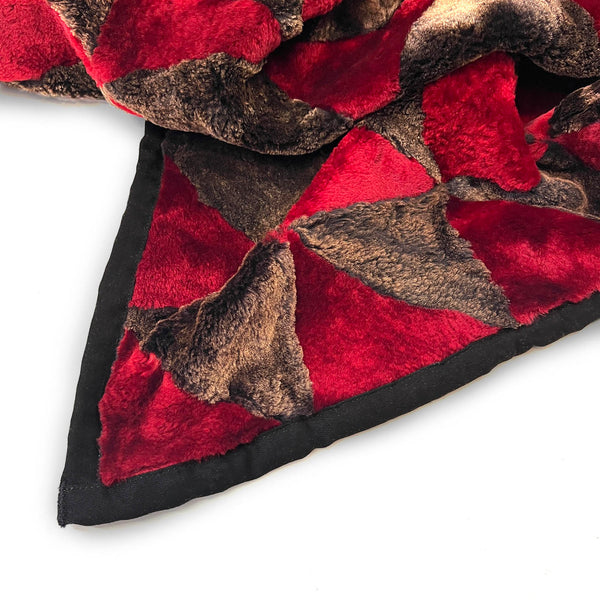 TRIANGLE Sheepskin Patchwork Throw / Rich Red + Variegated Brown