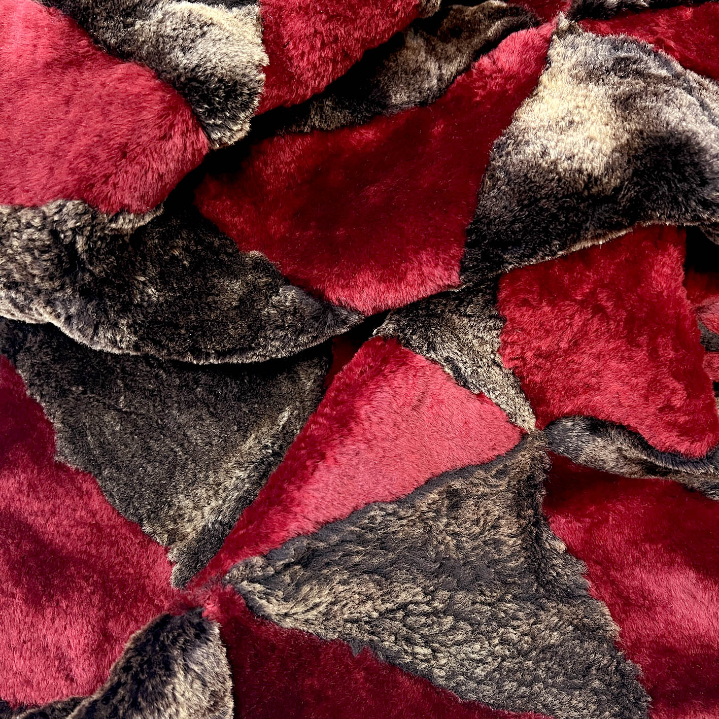 TRIANGLE Sheepskin Patchwork Throw / Rich Red + Variegated Brown