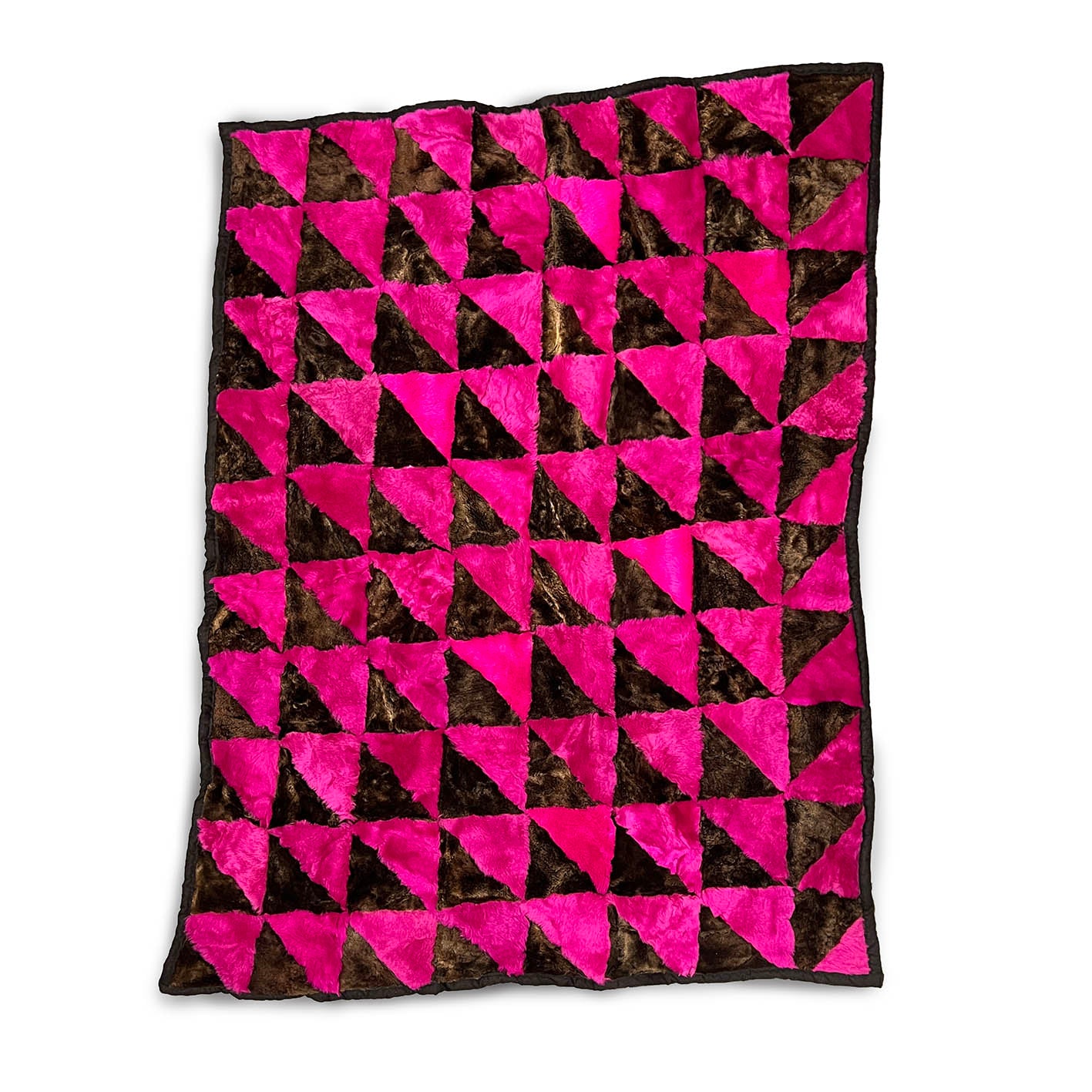 TRIANGLE Sheepskin Patchwork Throw / Fuchsia + Variegated Brown