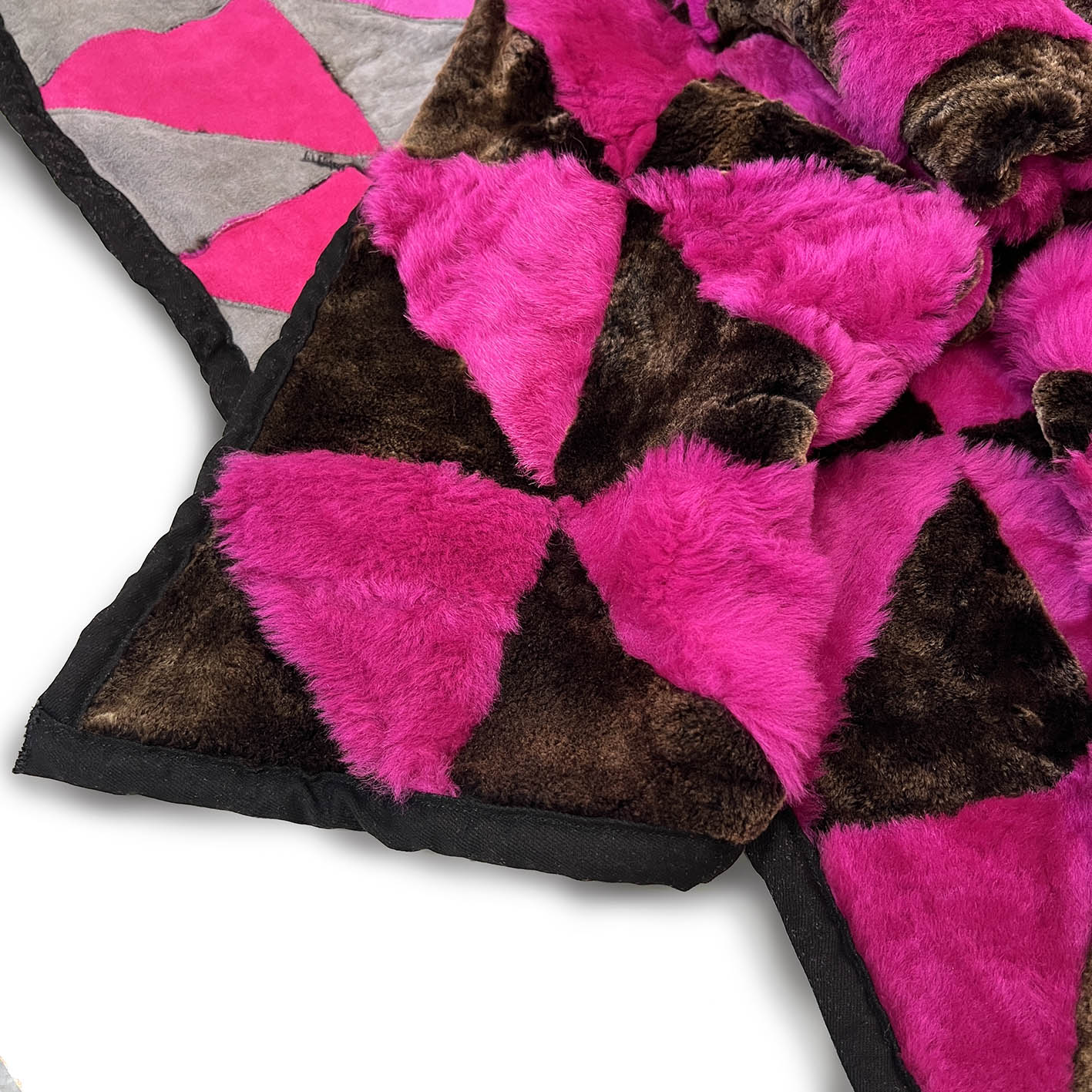 TRIANGLE Sheepskin Patchwork Throw / Fuchsia + Variegated Brown