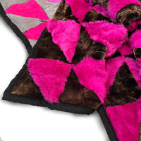 TRIANGLE Sheepskin Patchwork Throw / Fuchsia + Variegated Brown