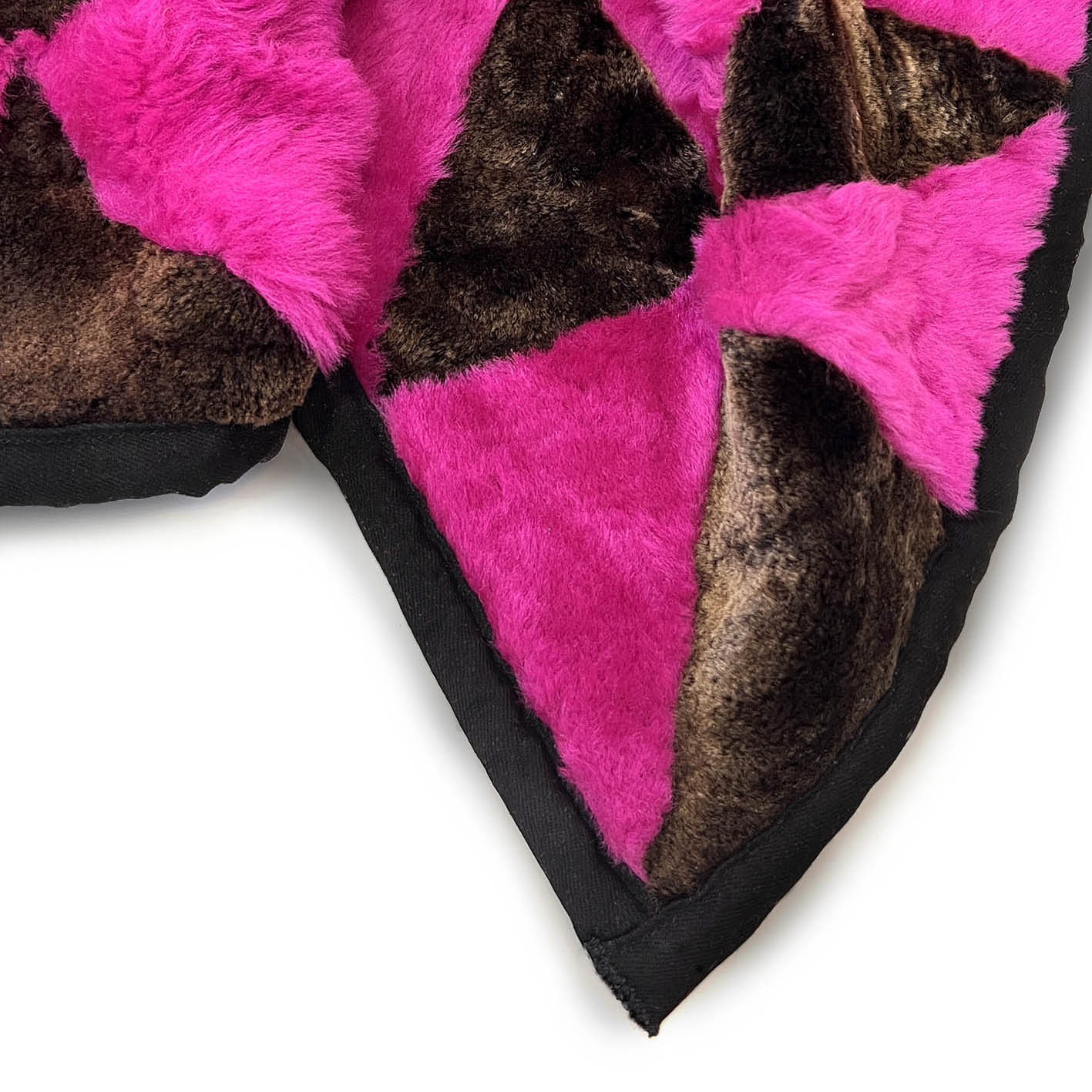TRIANGLE Sheepskin Patchwork Throw / Fuchsia + Variegated Brown