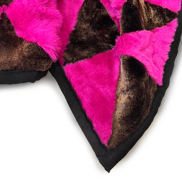 TRIANGLE Sheepskin Patchwork Throw / Fuchsia + Variegated Brown
