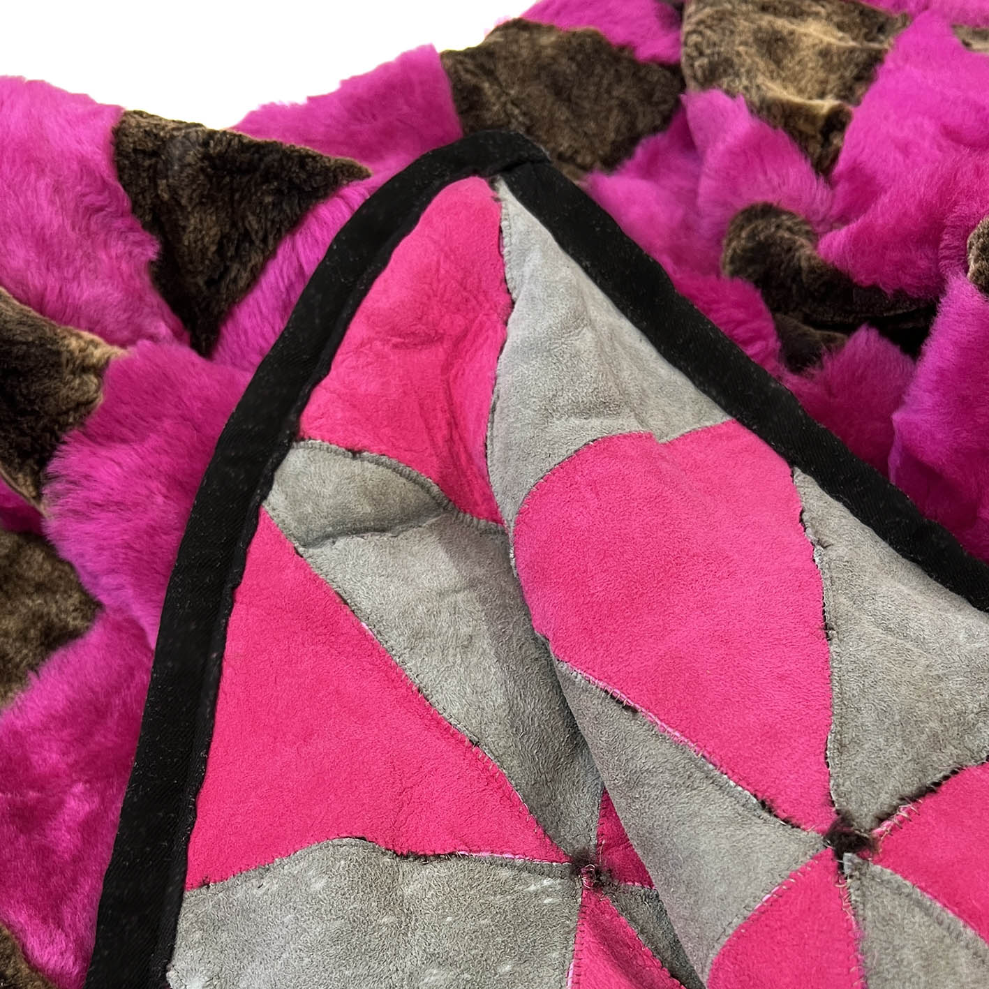 TRIANGLE Sheepskin Patchwork Throw / Fuchsia + Variegated Brown