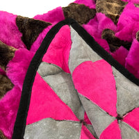 TRIANGLE Sheepskin Patchwork Throw / Fuchsia + Variegated Brown
