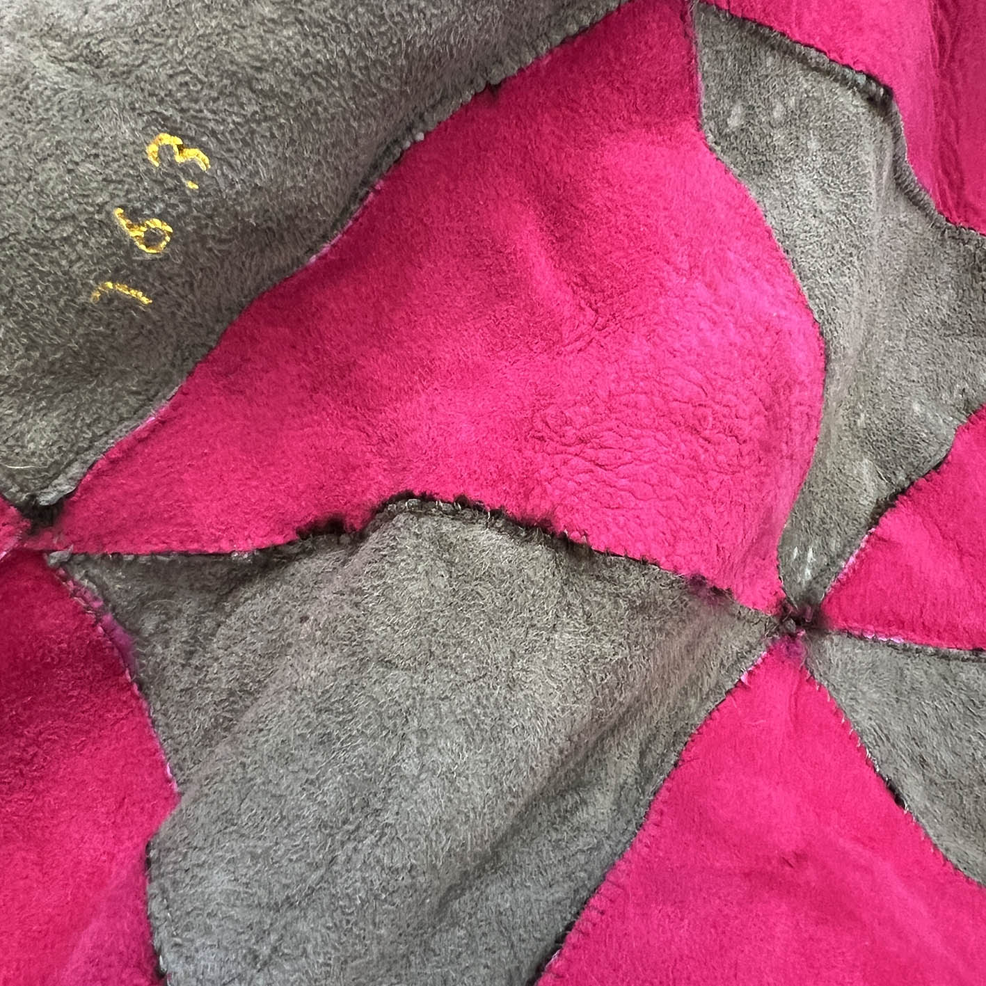 TRIANGLE Sheepskin Patchwork Throw / Fuchsia + Variegated Brown