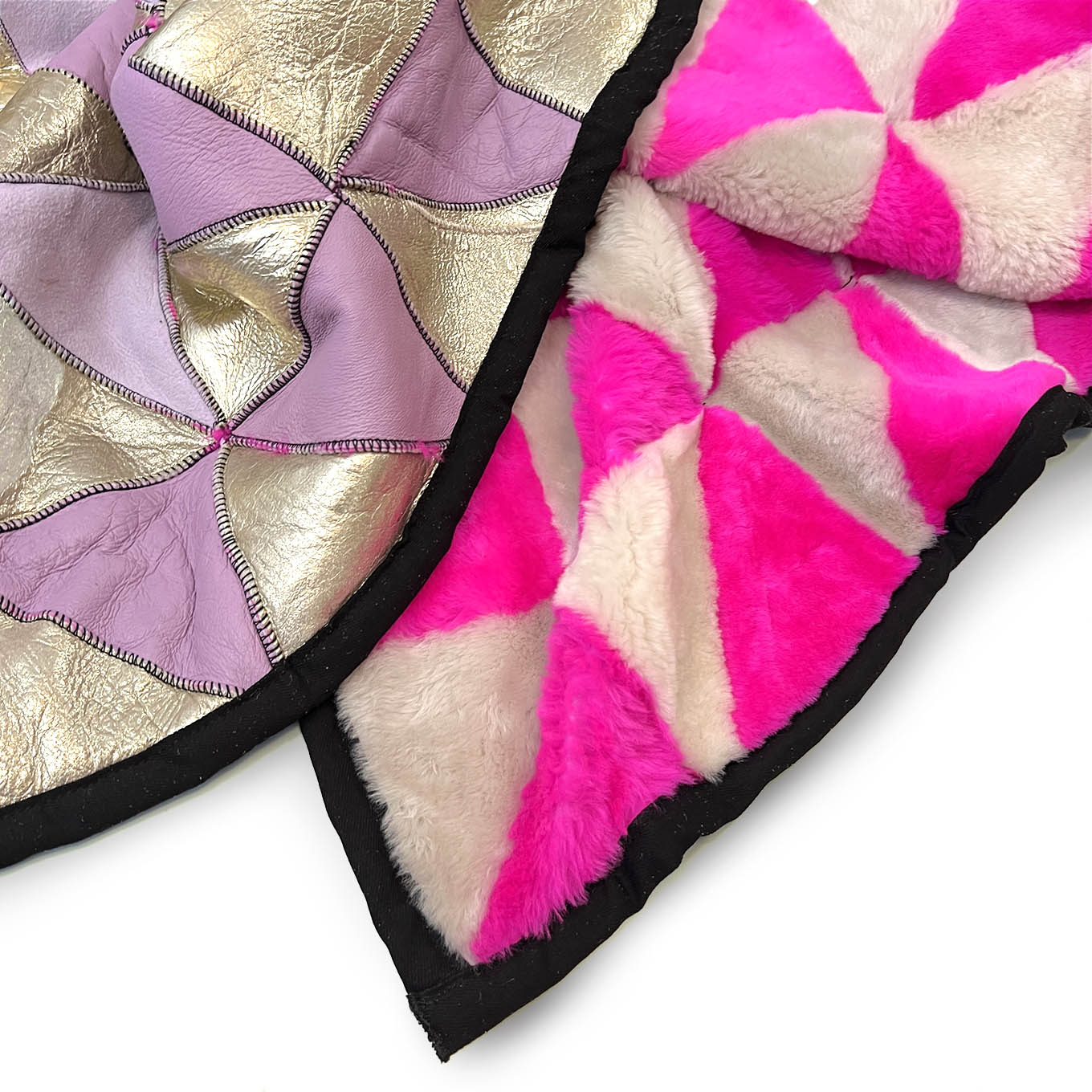 TRIANGLE Sheepskin Patchwork Throw / Neon Pink + Natural