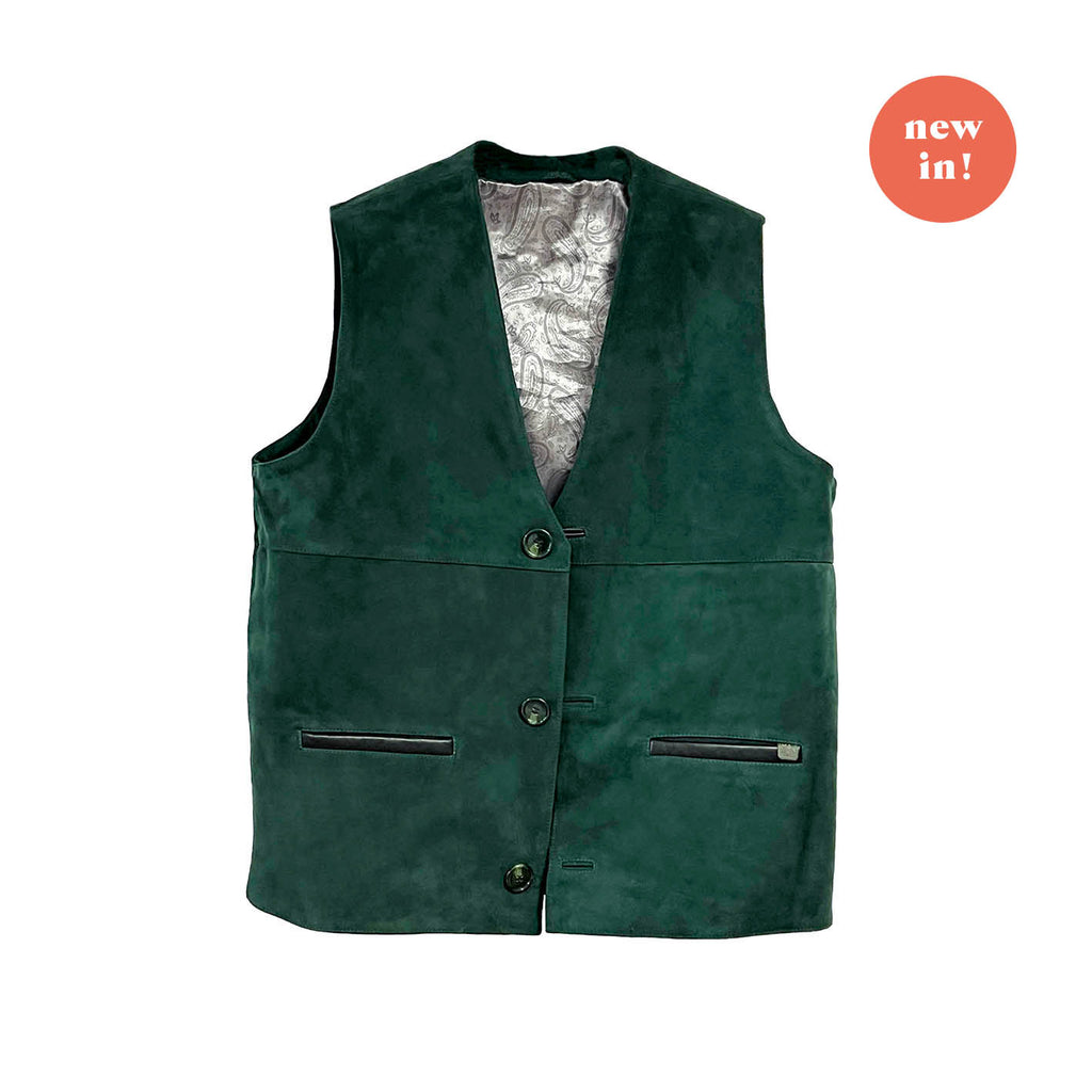 Men's Waistcoat / Dark Green Suede