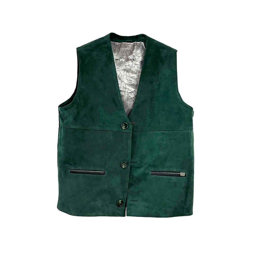 Men's Waistcoat / Dark Green Suede
