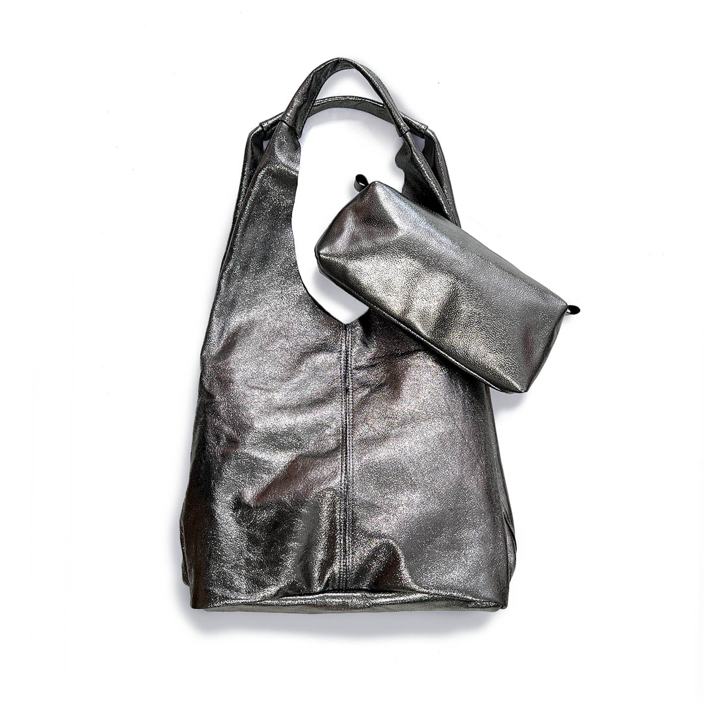 MIBA LEATHER SLOUCH BAG / Pewter Grain